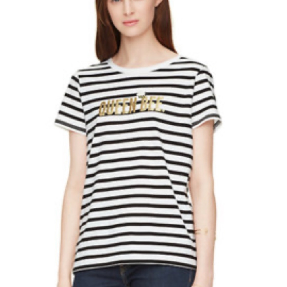 Kate Spade NY “Queen Bee” Striped Tee  - Black & White- Brooms Street collection - Picture 2 of 6